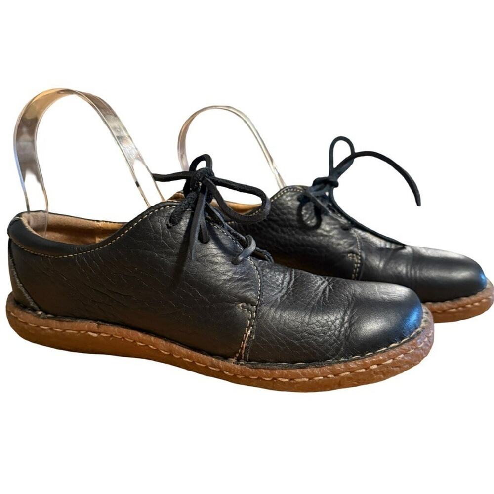 Brown's Landing Navy Leather Lace Up Oxford Flats Casual Comfort Shoes sz 8.5